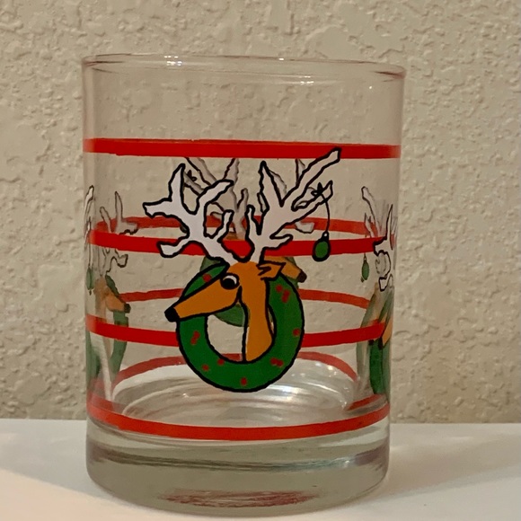 Dining Vintage Rare Libbey Reindeer In Wreath Double Old Fashion